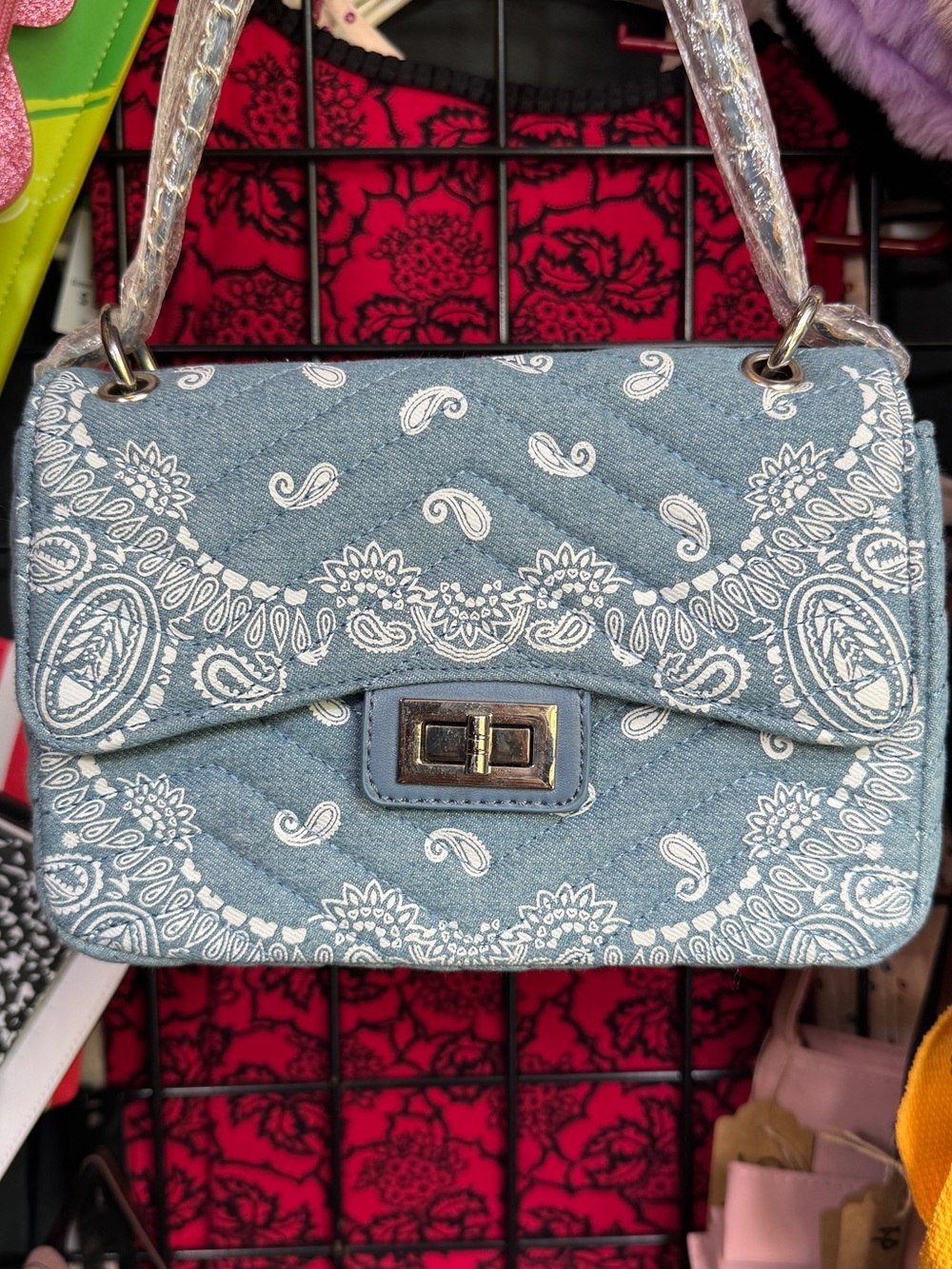 NWOT Denim Paisley Daisy Duke Quilted Clutch Purse